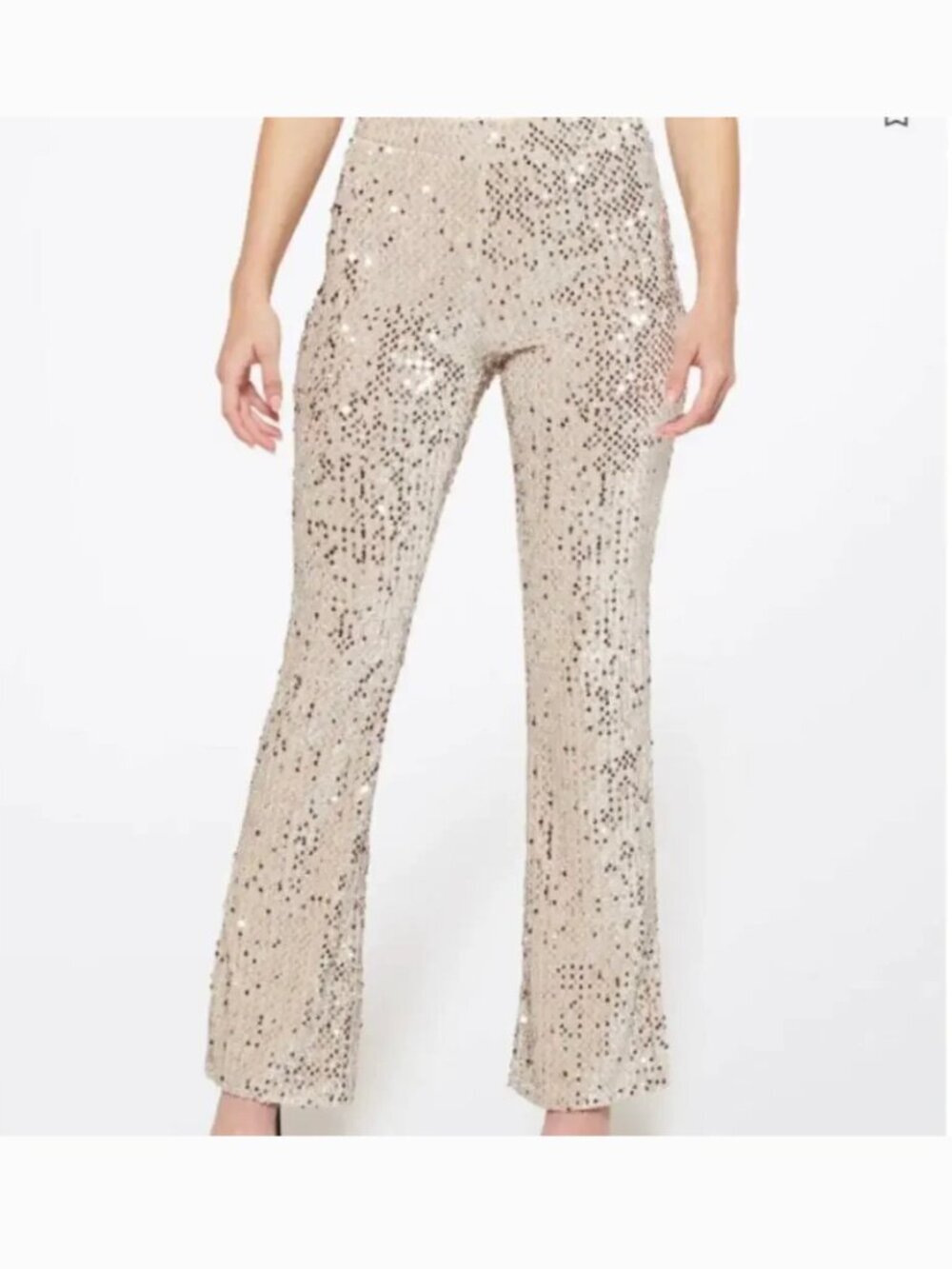 Sanctuary Charmed Kicker Flare Cream Silver Sequin Party Leggings Pants Small